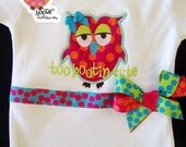 Owl bodysuit onesie for baby girls Dottie HOOTs Applique Custom Order personalized Polka Dot Bows