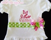 Big Sister Personalized Frill Shirt for baby girls toddler-Custom Order Light Pink Fuschia Lime Polka Dot Bows