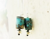 NEW ARRIVAL, Long Turquoise & Sterling Silver Earrings