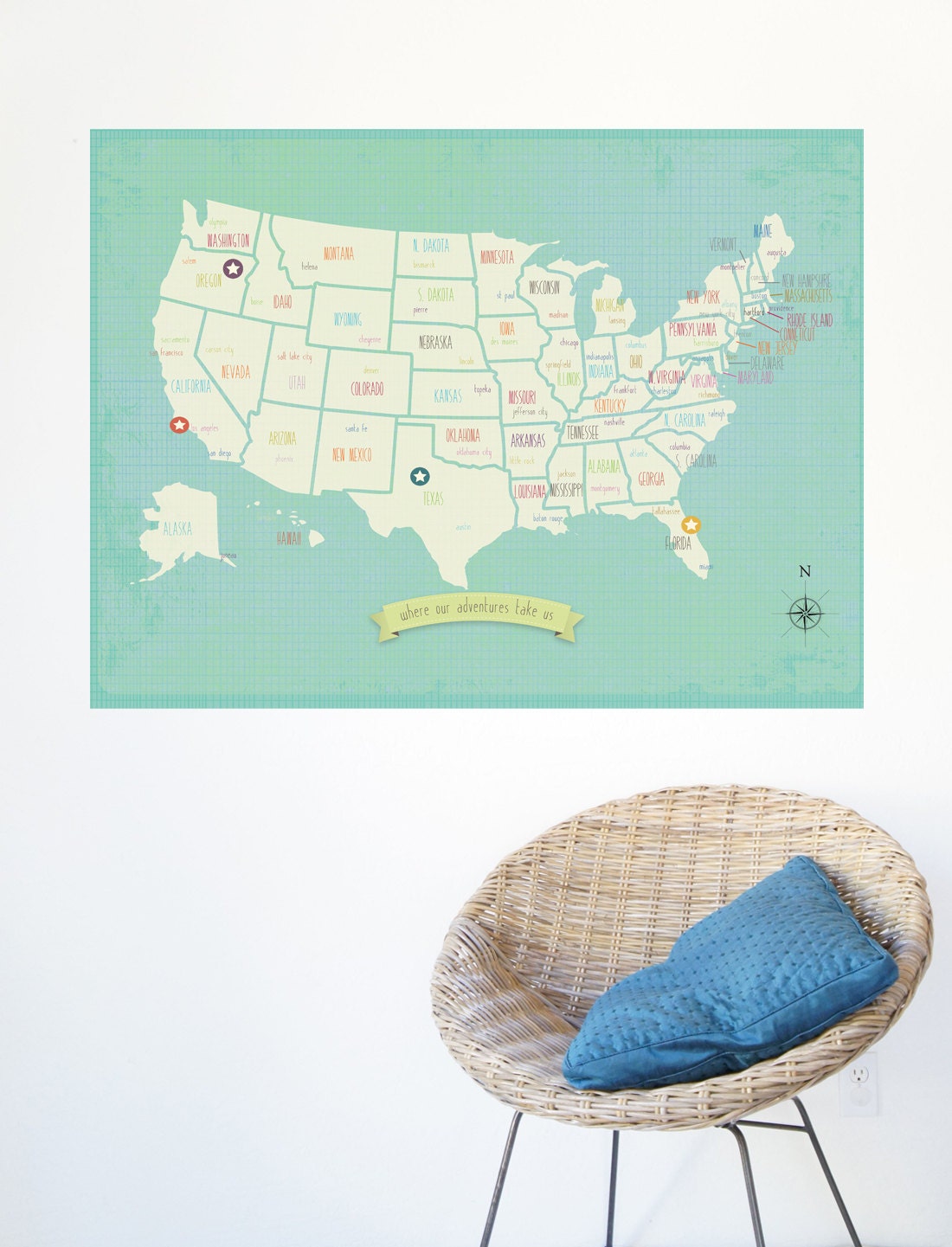 United States (USA) Map - My Travels Personalized Wall Map Print 18x24