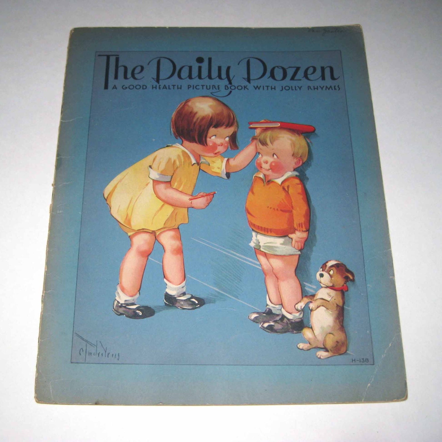 The Daily Dozen Vintage 1930s Over Sized Children's Health and Rhyme Book with Charles Twelvetrees Illustrations of Children