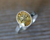 Golden Citrine And Sterling Ring with Milgrain Bezel, Made in Your Size
