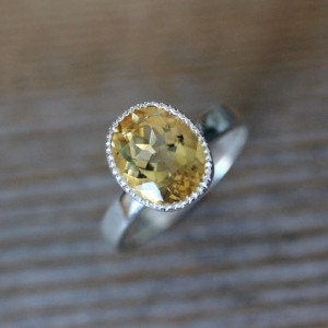 Golden Citrine And Sterling Ring with Milgrain Bezel, Made in Your Size