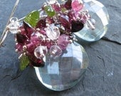 Green quartz, garnet earrings woodland leaves gemstone jewelry sterling silver berry patch brier sprite beaded cluster dangle drop -Titania-