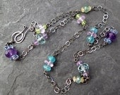 Mixed gemstone necklace sterling silver amethyst aquamarine peridot apatite mermaid bride layering spring colors fairy wings --Sprinkles--