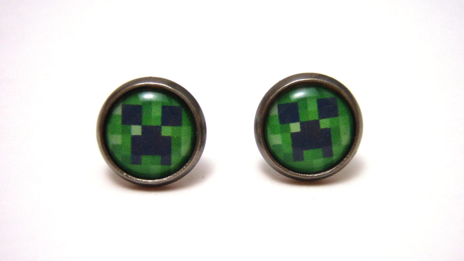 Minecraft Creeper Studs - Green post earrings - SMALL 10mm - Geekery Geek Chic Gamer