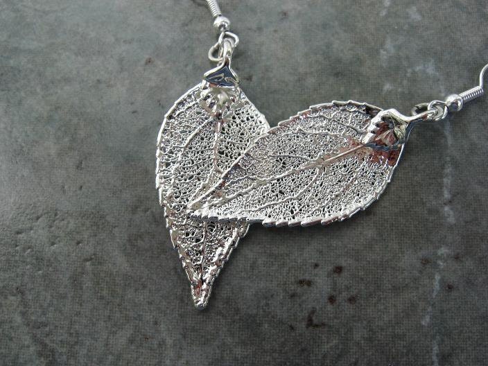 Real Leaf Earrings - Sterling Silver - Evergreen