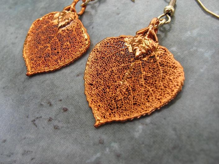Real Leaf Earrings - Iridescent Copper - Aspen