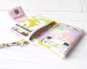 Pink Denim Fabric Wallet  - Recycle Small Card Organizer Vegan Wristlet - Magnetic Organizer Pink Jeans Teen Girl Patchwork