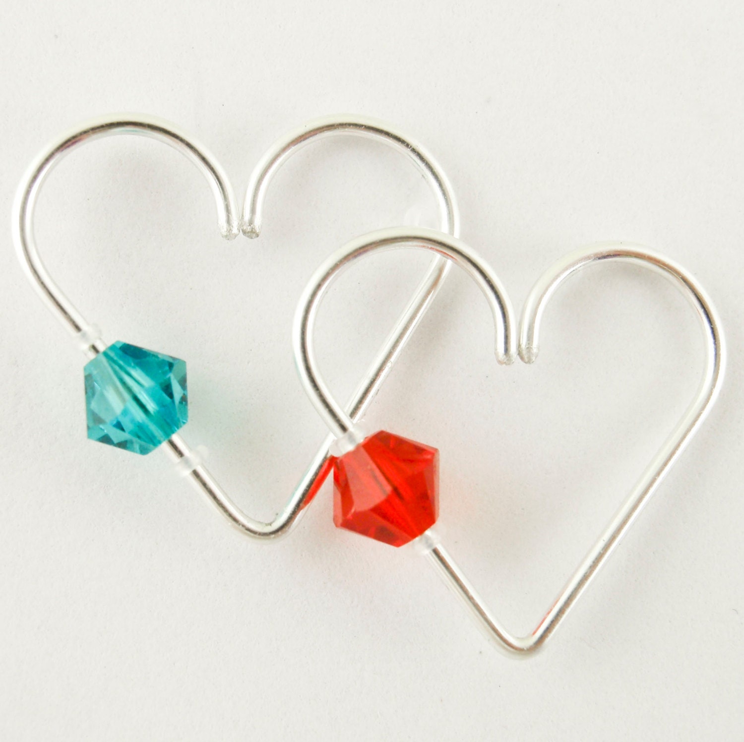 20 gauge Sterling Heart Piercing with Swarovski Crystal - You Pick Color - Cartilage Piercing or Regular Earring