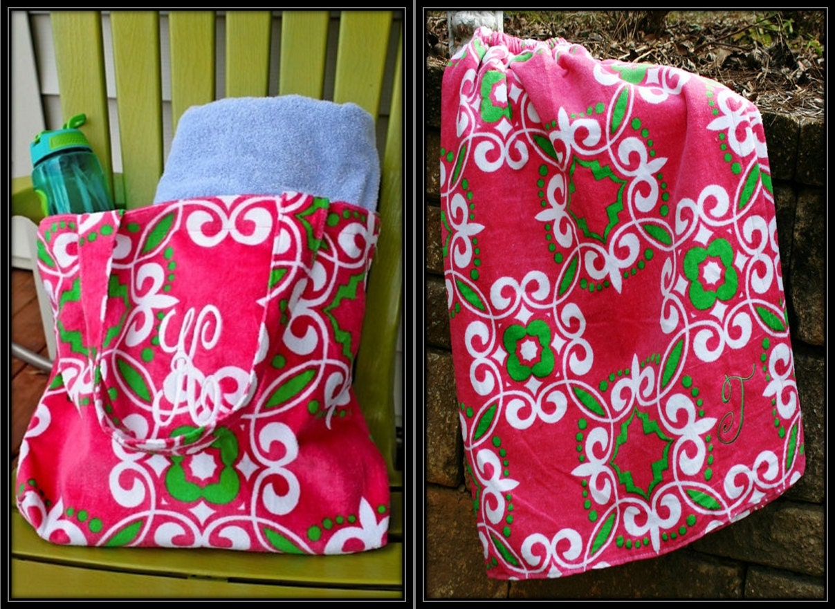Monogrammed Preppy Medallion Spa Wrap & Matching Tote Bag