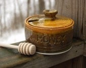 Small Honey Jar Pot with Wood Dipper Brown Spiced Pumpkin Ready to ship