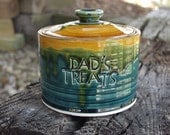 Dads Treats Lidded Treat Jar Ready to Ship Peacock Amber