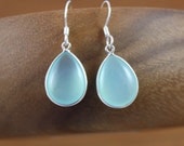 Smooth Aqua Chalcedony Small Bezel Drop Earrings- Sterling Silver by Yania Creations