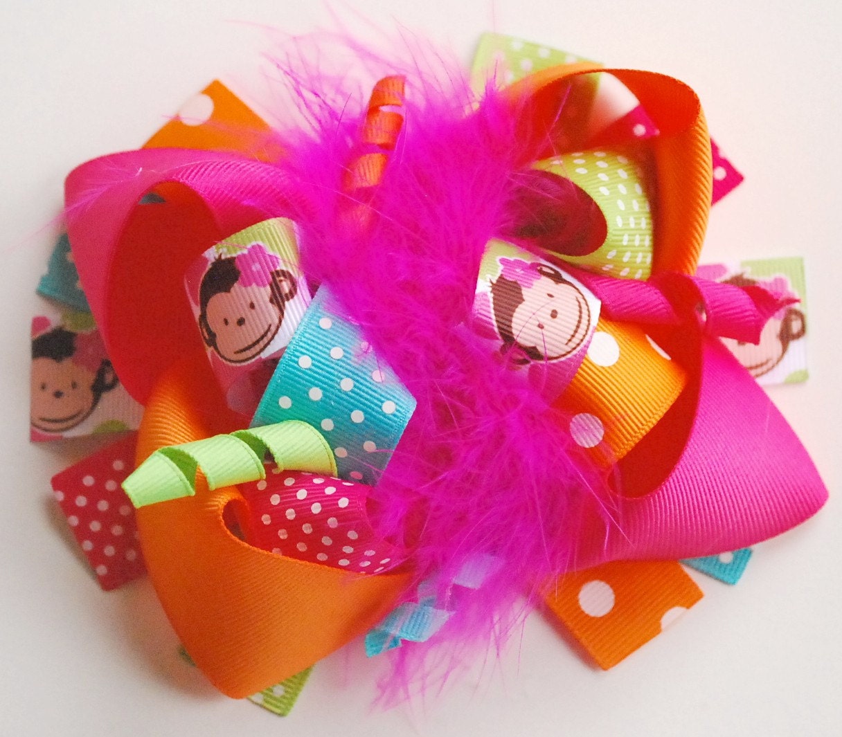 boutique FUNKY fun COLORFUL MONKEY hair bow clip