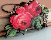 Wooden Red Rose Necklace