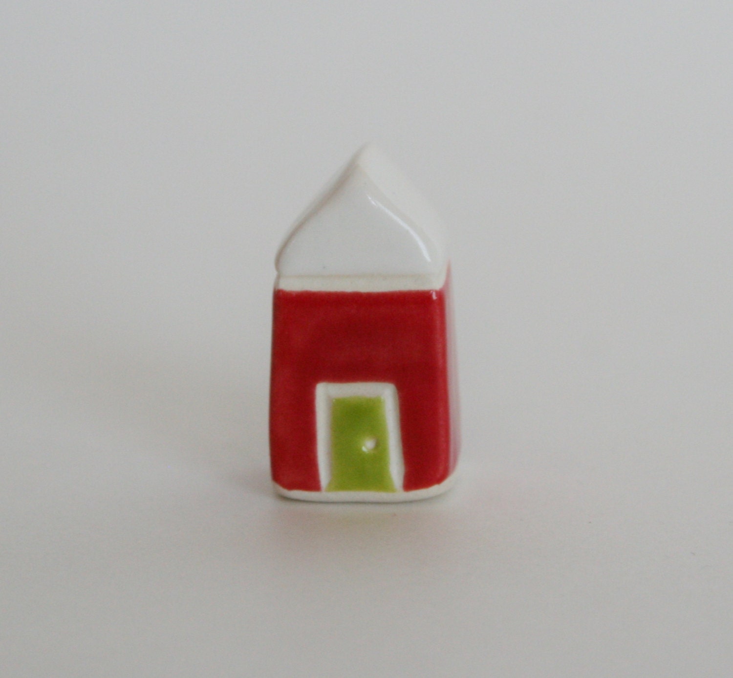 Little House Cottage Red White Green Miniature Ceramic Clay
