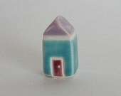 Little House Happy Cottage Lavender Purple Burgundy Teal Blue  Miniature Ceramic Clay