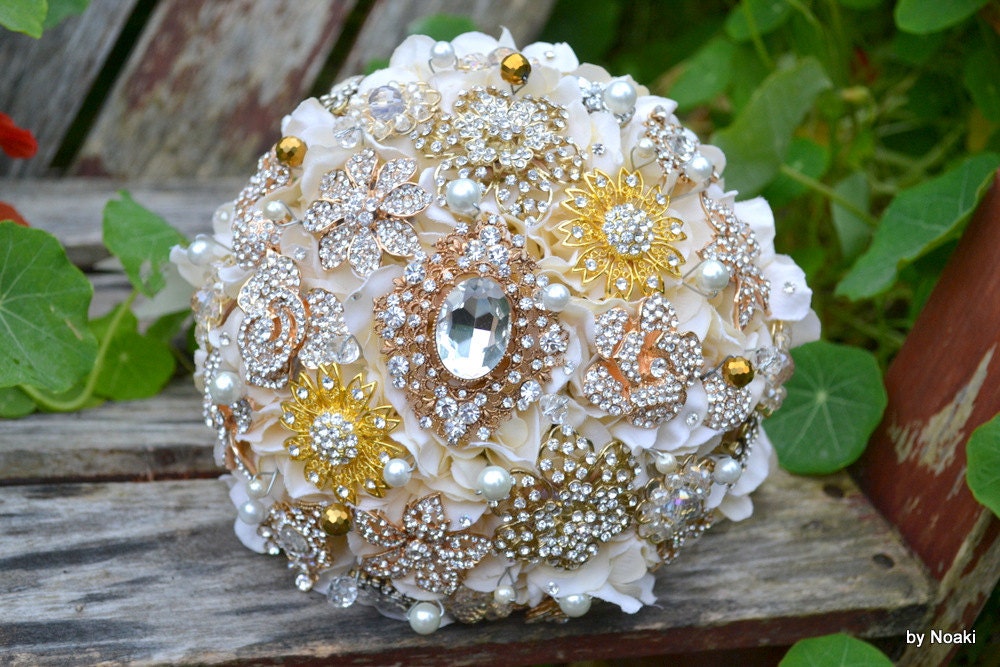 Deposit on gold lace wedding brooch bouquet --made to order bridal bouquet