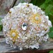 Ready to ship -- Gold lace wedding brooch bouquet .