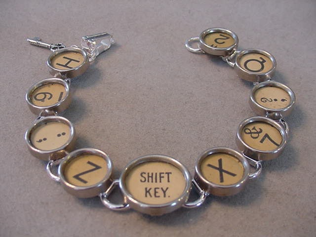 Typewriter key jewelry Bracelet - Aged CREAM RANDOM MIX -Glass Typewriter key Bracelet