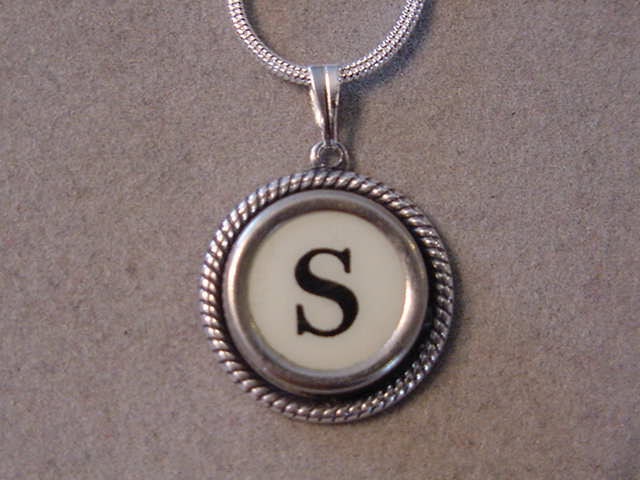 Typewriter key jewelry necklace CREAM  LETTER S  Typewriter Key Necklace - Initial S serif font Initial Necklace S