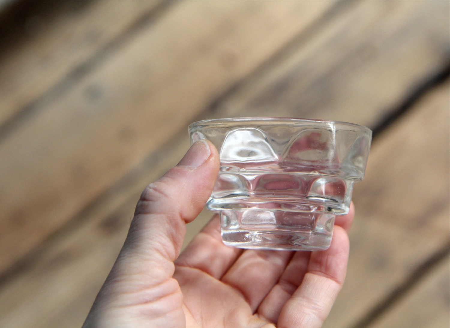 Vintage Mid Century Glass Tealight Candle Holders / Beehive Glass, Faceted