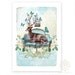 Deer, Art Print, Deer on French sofa antlers decorated with  butterflies, bird cage, Giclee, Collage, Roses, Blue, Vintage Wallpaper