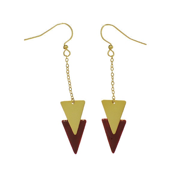 Double triangle earrings- dangling geometric earrings- arrow earrings