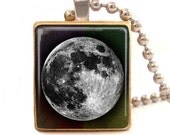 Scrabble Tile Pendant  full  Moon , galaxy eclipse moon pendant, moon  necklace with ball chain necklace included