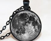 Full Moon  necklace  Gunmetal Black  Full Moon Jewelry  Lunar space necklace resin pendant necklace with gift box