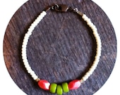 Simple Stacking bracelet - coral pink, avocado green,  brass - delicate spring