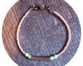 Simple Stacking bracelet - coral pink green brass - delicate spring