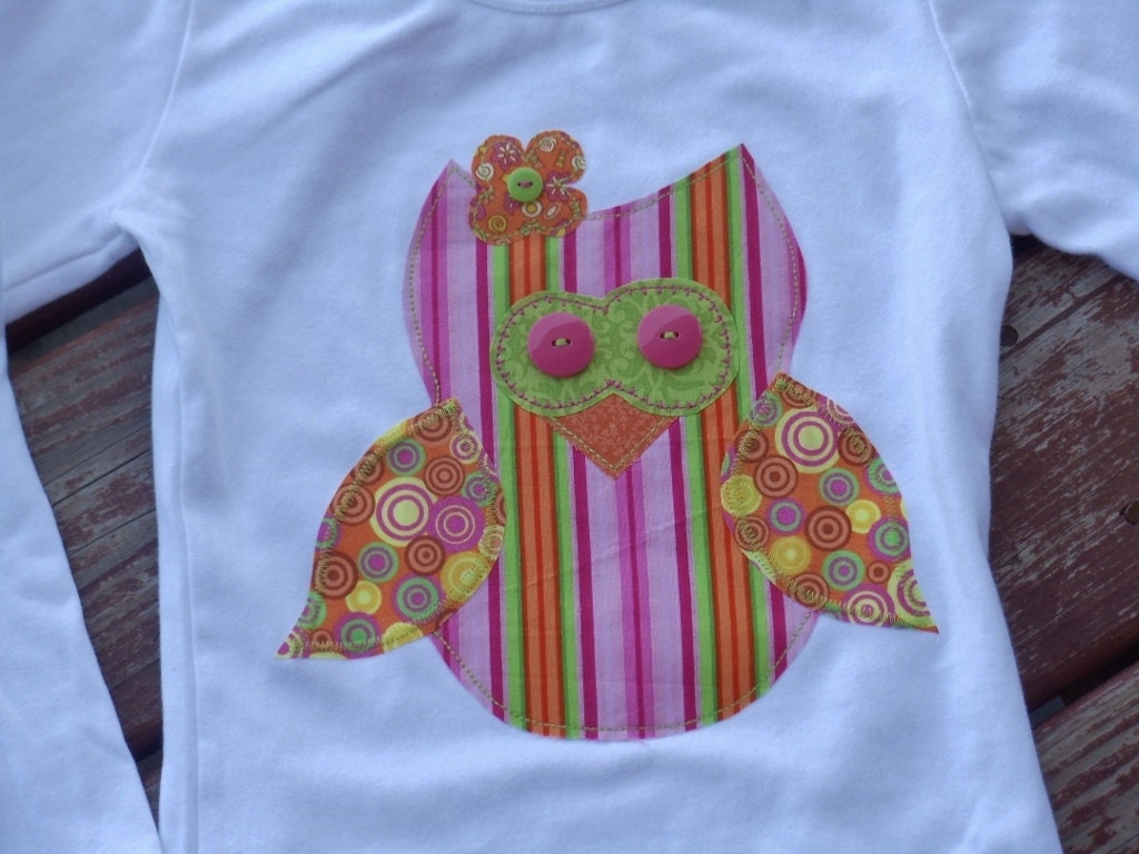 Girls Custom Hoot Owl tee  in sizes 6-12-18-24 mth 2-3-4-5-6-7-8-10