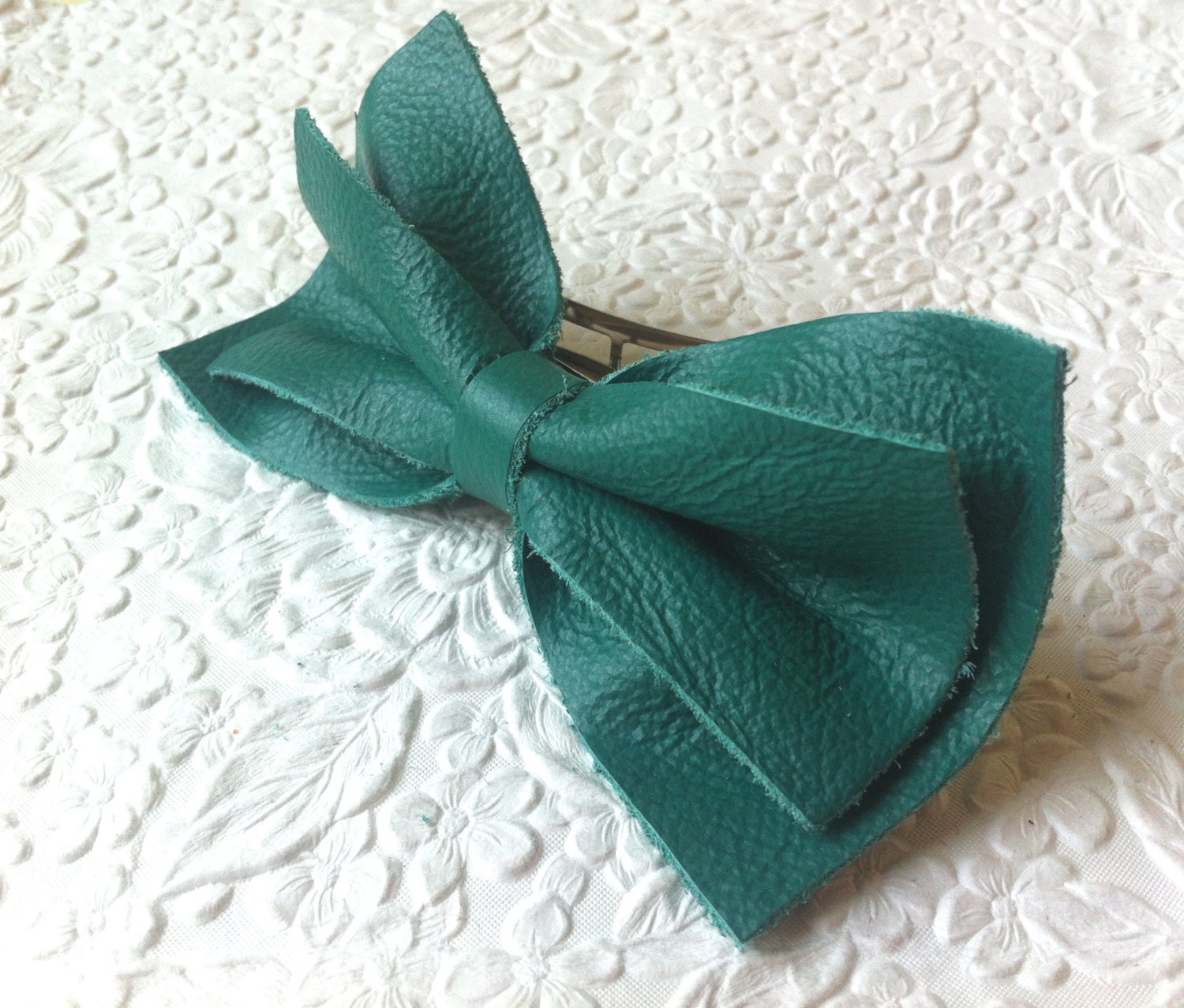 Green bow hair barrette ponytail holder  -  hair accessory all hair types