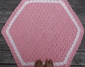 Hexagon Blush Pink and Off White Cotton Crochet Rug 34" with Rug Pad