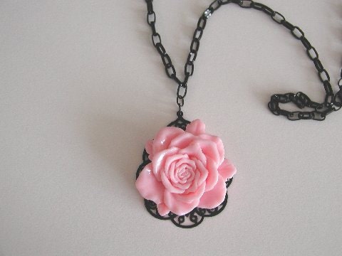 A Rose is Pink Necklace, Pink Rose, Necklace, Valentines Day, Filigree,