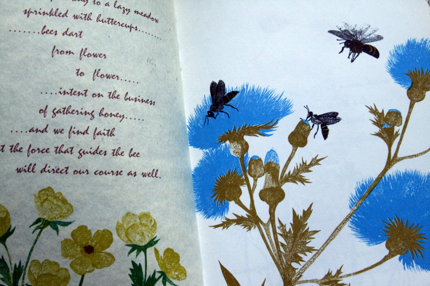 Vintage Block Print Book Hallmark Crown Editions - Fine Paper - Botanical Art - Art Book - Poetry Book