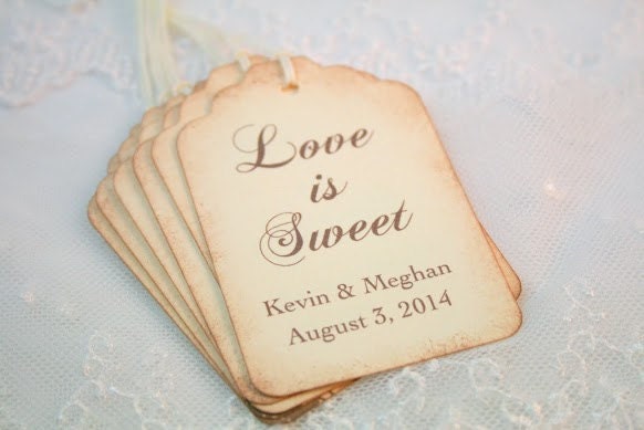 Love is Sweet Tags Personalized Wedding Favor Tags - Name and Date