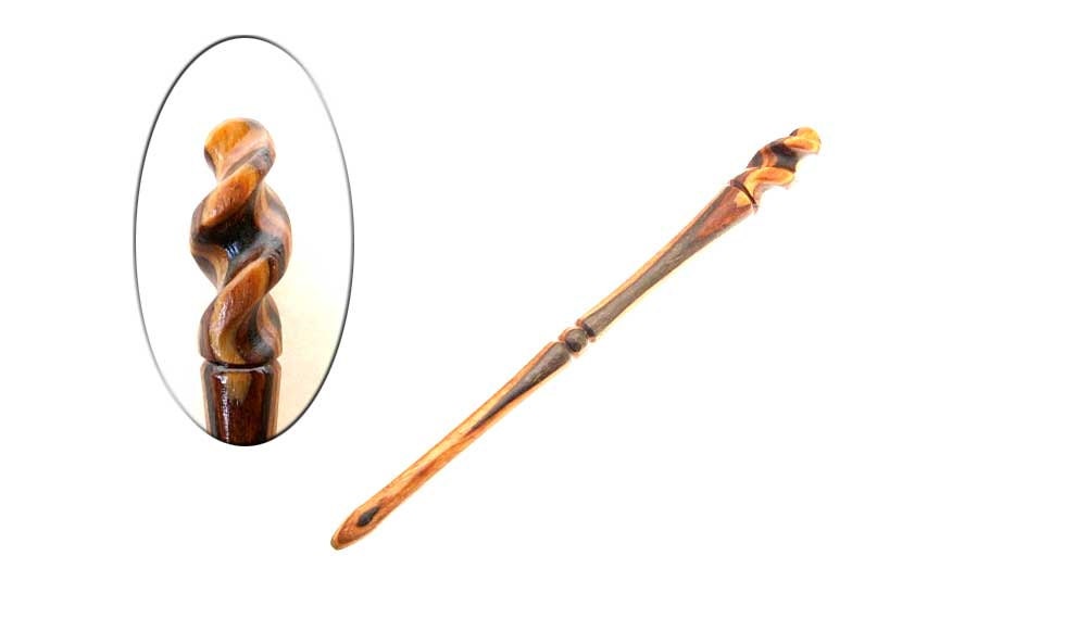 Handturned Wood Hair Stick Spiral Flames Hairstick