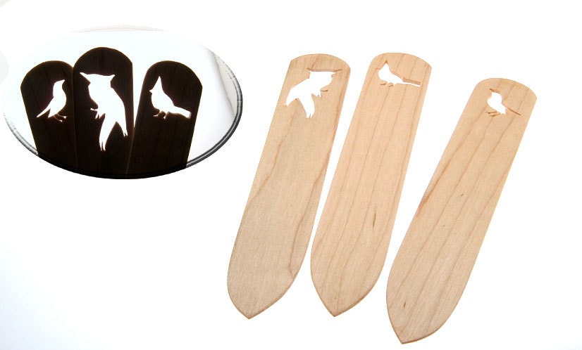 Handcrafted Wood Bookmark Set Backyard Birds Scrollwork Bookmarks