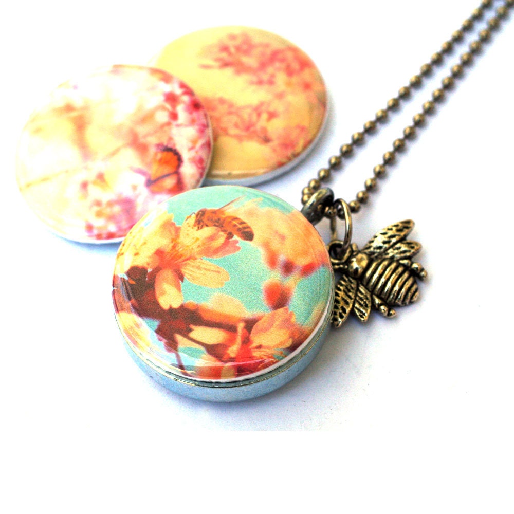 Bee Locket Necklace - Butterfly Locket - Charm Dangle Locket - Magnetic and Recycled by Polarity and Myan Soffia
