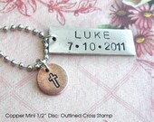 One Large Rectangle Tag .. 1/2" x 1-1/2" Pendant .. Custom Hand Stamped antiqued charm .. copper, silver or gold .. souvenir gift