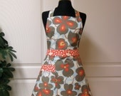 Womens Full Apron, Retro Morning Glory Cherry Wallflower Amy Butler - Flair for Cooking Cute Kitchen Apron - MADE TO ORDER