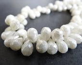 Last Strand---1/2 Strand--All Natual Rare, White Sapphire Faceted Teardrop Briolettes