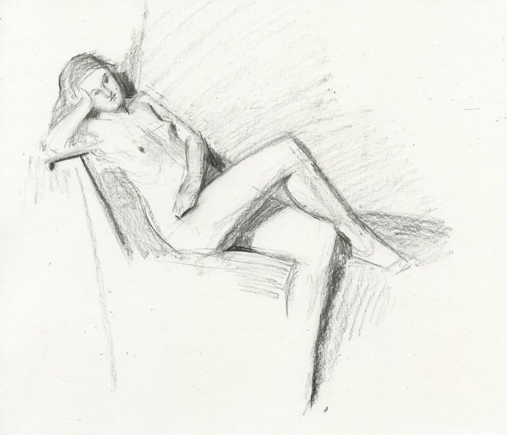 Original Drawing Nude  Female Charcoal Figure Gesture Sketch - Rachel