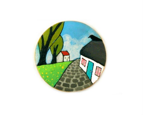 Country Road - Fridge Magnet - Original Miniature Art on Wood - Kitchen Decoration