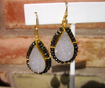 Drusy and black spinel earrings