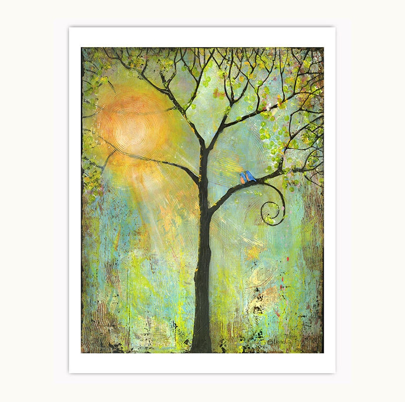 Tree Birds Art Print Wall Decor Signed Contemporary 8X10 Sunshine