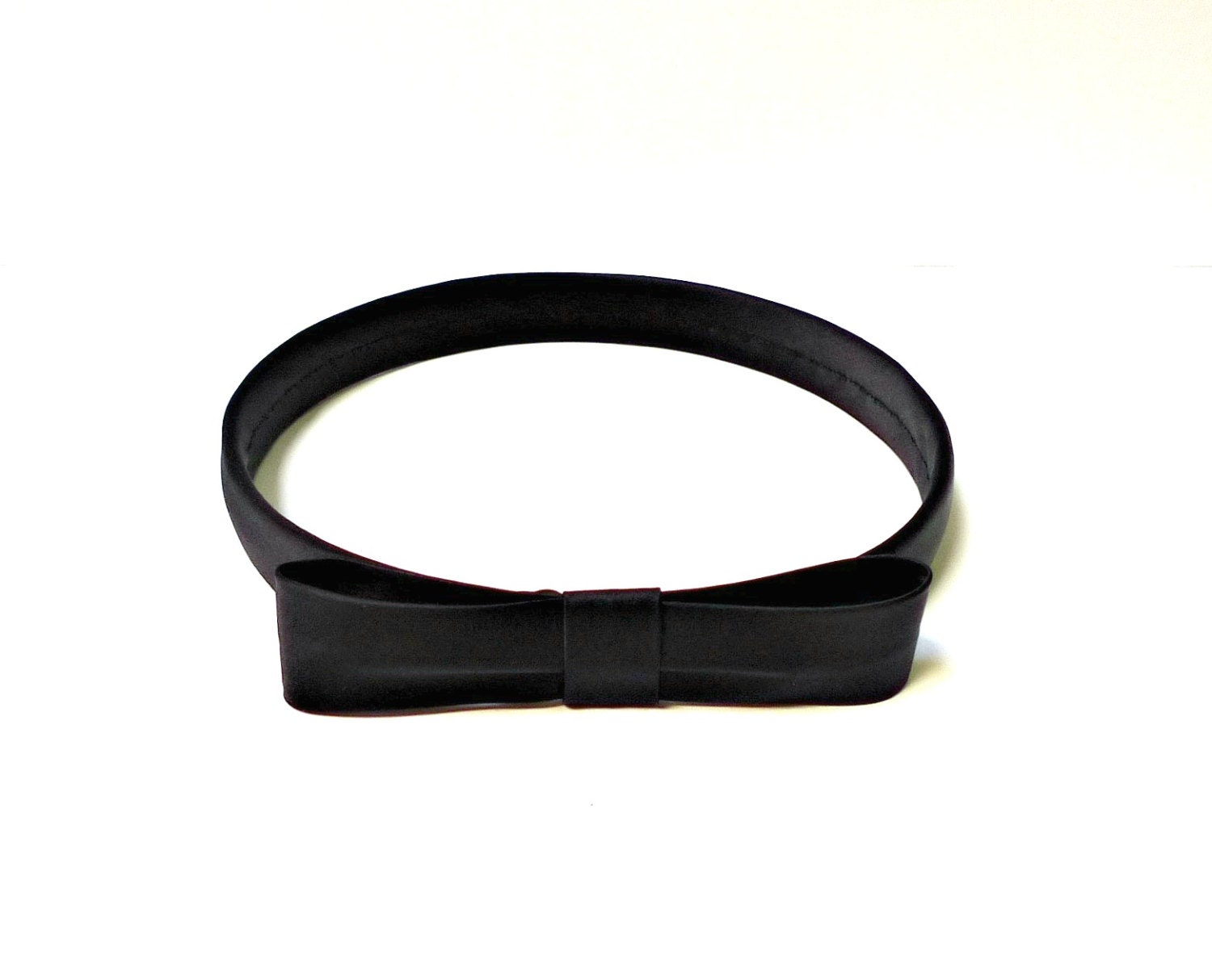 Head Band - Black Silk Satin Hair Band with Bow